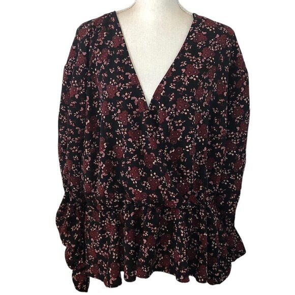 ELOQUII ELEMENTS Peplum Blouse Women's Size 22 Pink Black Floral Faux Wrap - Picture 11 of 11